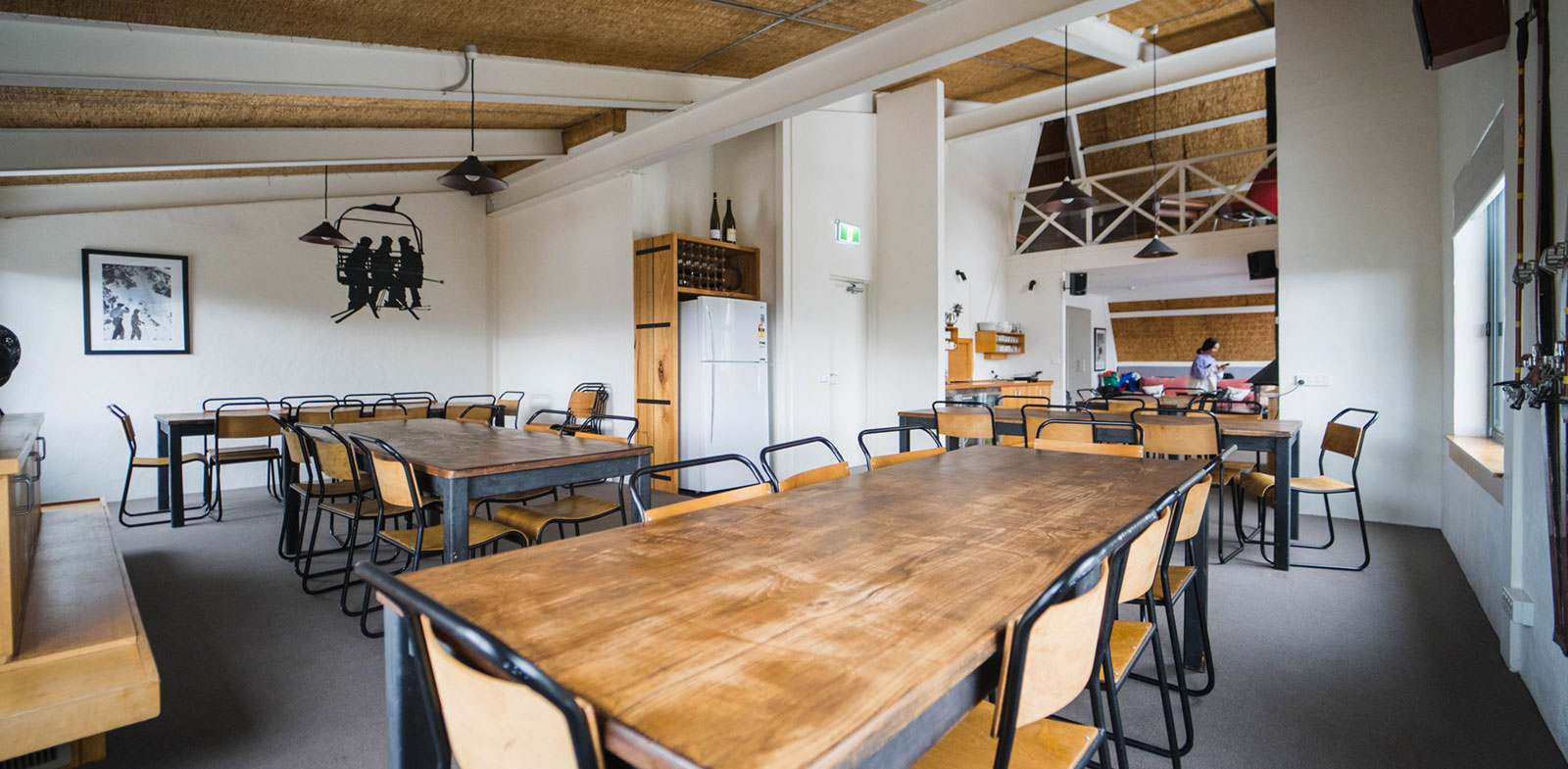 dining downstairs and games room in mezzanine floor